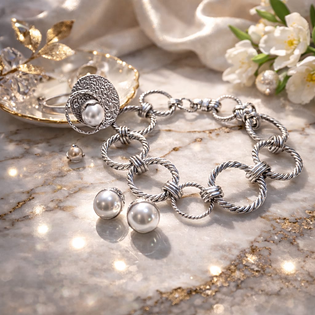Set Elegancia Perla – Pulsera, Anillo y Aretes