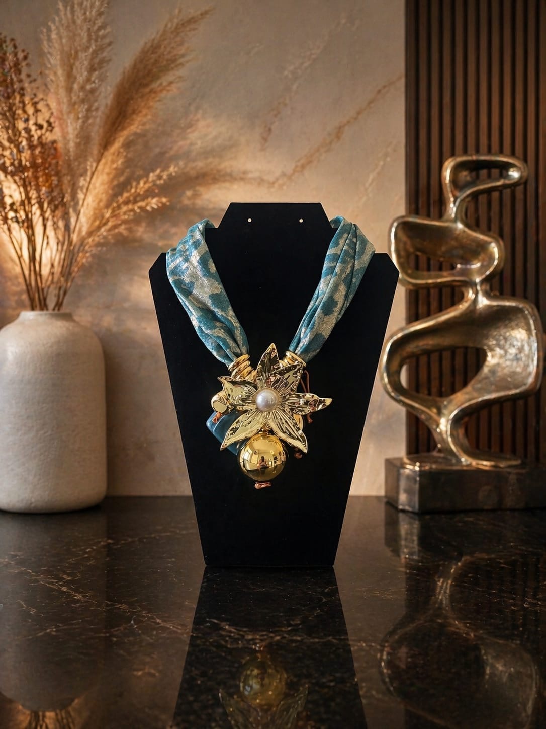 Collar Flor Dorada Perla Elegance